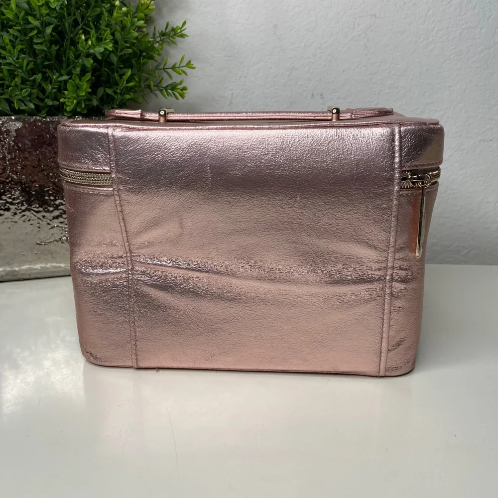 Lancome Rose Gold Metallic Cosmetic Vanity Case Bag Train‎ Case Travel Bag NWOT